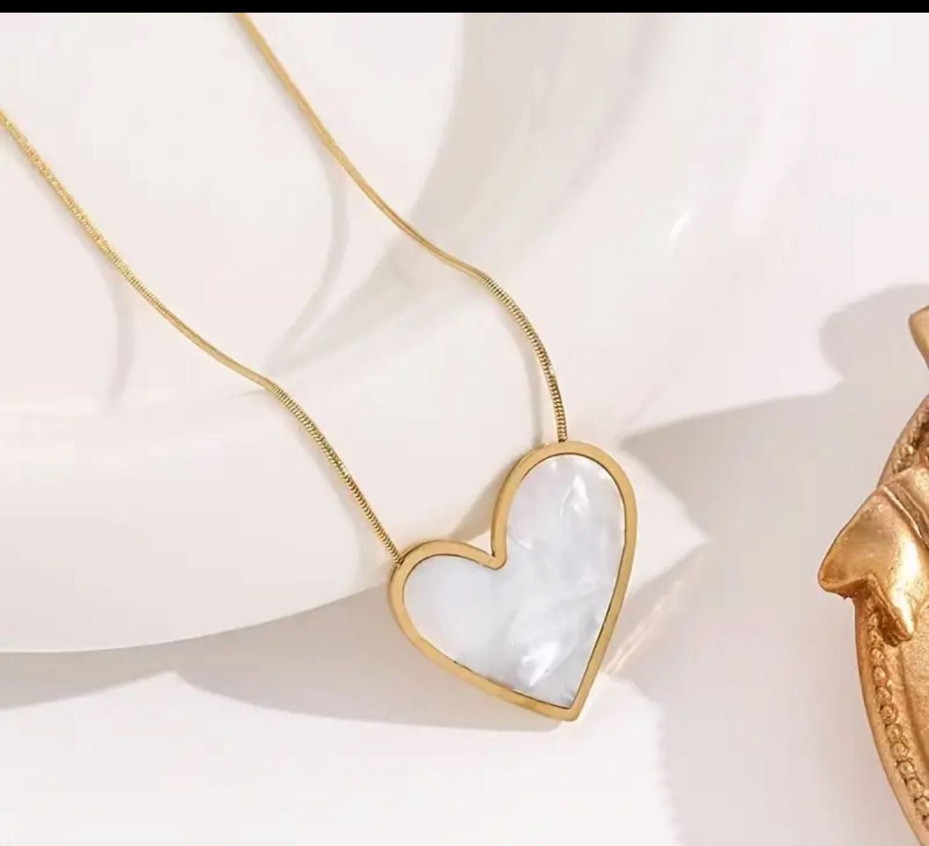White Pearl Heart Necklace