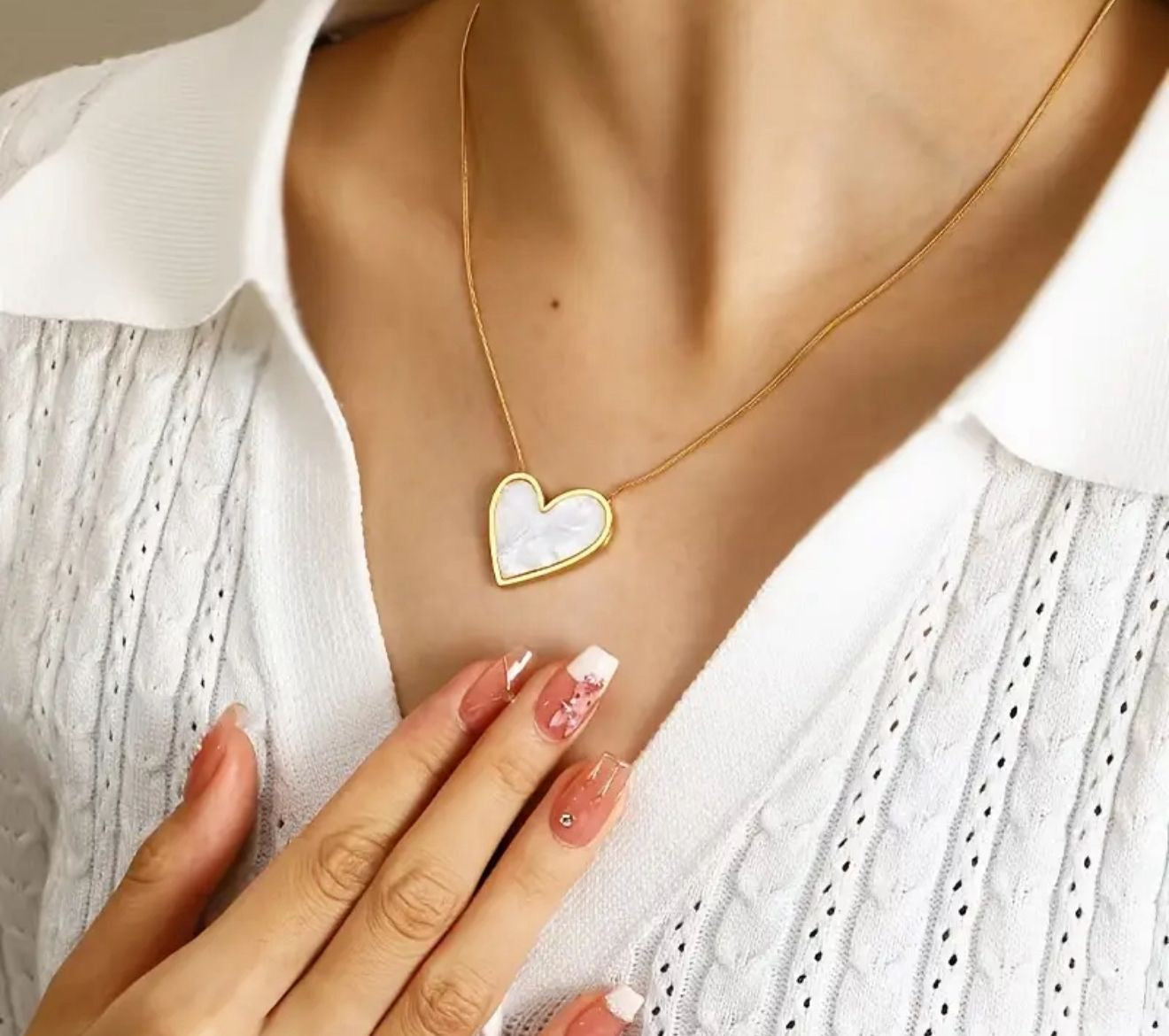 White Pearl Heart Necklace