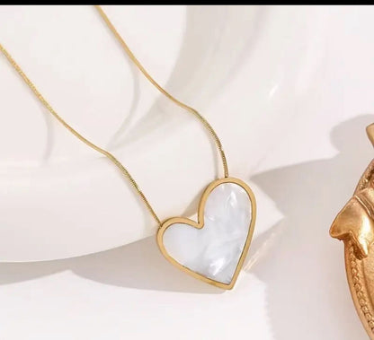 White Pearl Heart Necklace